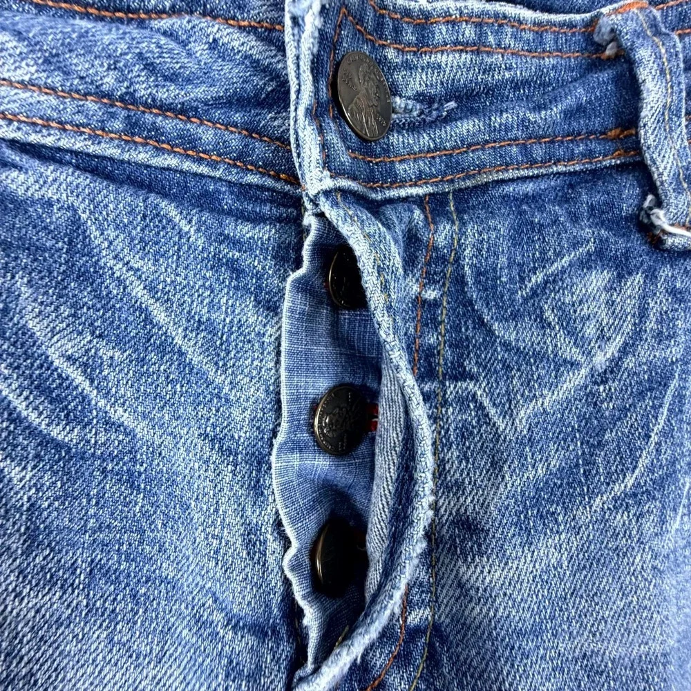 575 Denim Y2K Bootcut Jeans Mens 34 Blue Cotton Straight Leg Whisker Light Wash